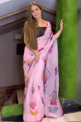 Pink Printed Georgette Saree