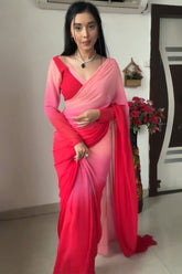 Allure Red and Baby Pink Georgette Saree with Unstitched Blouse