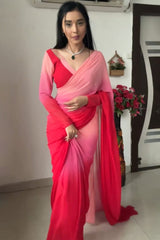 Allure Red and Baby Pink Georgette Saree with Unstitched Blouse