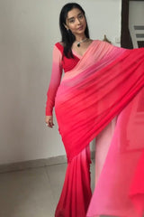 Allure Red and Baby Pink Georgette Saree with Unstitched Blouse