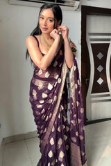 Dark Purple Cotton Silk Saree