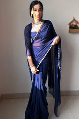 Effortless Elegance: Ready-To-Wear Navy Blue Georgette Saree