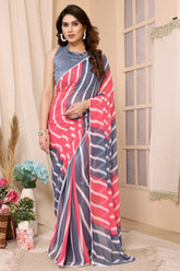 Grey and Pink Georgette Saree