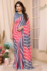 Grey and Pink Georgette Saree