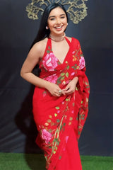 Bucolic Red Georgette Ready-To-Wear Saree