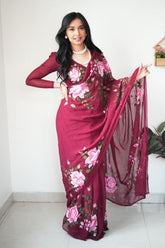 Maroon Georgette Saree