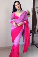 Lavender & Pink Georgette Pre-Stitched Saree