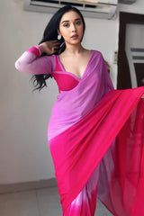Lavender & Pink Georgette Pre-Stitched Saree
