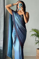 Elegant Blue Chiffon Silk Pre-Stitched Saree with Digital Print