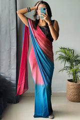 Effortless Elegance: Chiffon Silk Saree in Pink & Firozi
