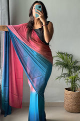 Effortless Elegance: Chiffon Silk Saree in Pink & Firozi