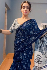 Blue Cotton Saree