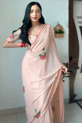 Peach Georgette Saree