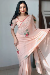 Peach Georgette Saree