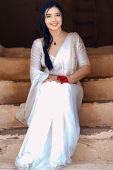 Elegant White Rangoli Silk Saree with Embroidered Border