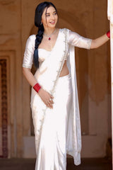 Elegant White Rangoli Silk Saree with Embroidered Border