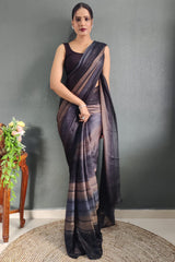 Elegant Simplicity – Black Nylon Silk Pre-Stitched Saree