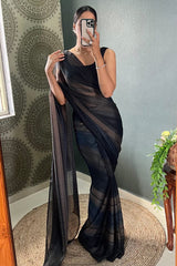 Elegant Simplicity – Black Nylon Silk Pre-Stitched Saree