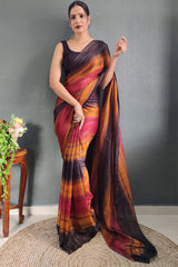 Grace Meets Convenience – Multicolor Nylon Silk Pre-Stitched Saree