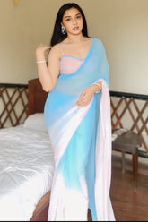 Graceful Sky & Baby Pink Georgette Pre-Stitched Saree
