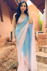 Graceful Sky & Baby Pink Georgette Pre-Stitched Saree