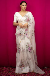 Beige Organza Silk Sarees