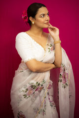 Beige Organza Silk Sarees