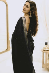 Black Organza Silk Saree with Embroidered Lace Border
