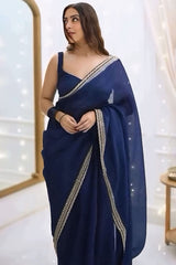 Navy Blue Organza Silk Saree