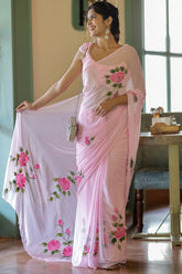 Graceful & Effortless – Pink Georgette Pre-Stitched Saree