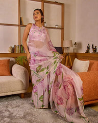 Pink Organza Silk Saree