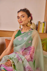 Pista Organza Silk Saree