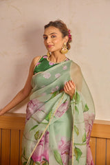 Pista Organza Silk Saree