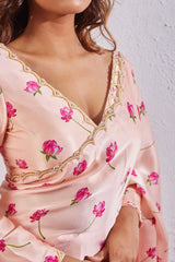 Elegant Peach Satin Silk Ready-To-Wear Saree