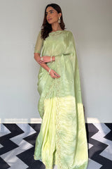 Glowing Elegance Pista Malai Satin Silk Saree