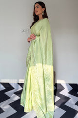 Glowing Elegance Pista Malai Satin Silk Saree