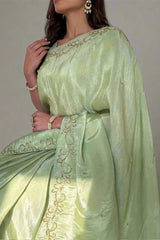 Glowing Elegance Pista Malai Satin Silk Saree
