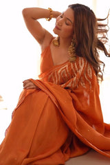 Orange Malai Satin Silk Saree