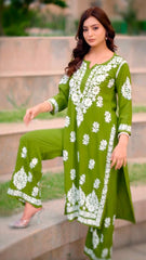 New LUCKNOW CHIKANKARI EXCLUSIVE KURTI_PENT PAIR DESIGN (Dark Green) 38