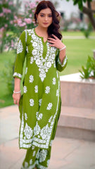New LUCKNOW CHIKANKARI EXCLUSIVE KURTI_PENT PAIR DESIGN (Dark Green) 38