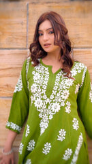 New LUCKNOW CHIKANKARI EXCLUSIVE KURTI_PENT PAIR DESIGN (Dark Green) 38