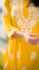 New LUCKNOW CHIKANKARI EXCLUSIVE KURTI_PENT PAIR DESIGN(Yellow) 41
