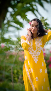 New LUCKNOW CHIKANKARI EXCLUSIVE KURTI_PENT PAIR DESIGN(Yellow) 41