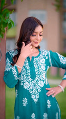 New LUCKNOW CHIKANKARI EXCLUSIVE KURTI_PENT PAIR DESIGN (Rama) 39