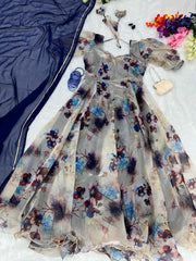 Jimmy Choo Organza Silk Fully Stitched Anarkali Suit with Designer Lace Dupatta – Function & Party Wear