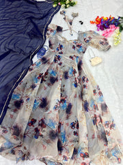 Jimmy Choo Organza Silk Fully Stitched Anarkali Suit with Designer Lace Dupatta – Function & Party Wear