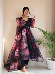 Organza Silk Digital Printed Anarkali Suit Set
