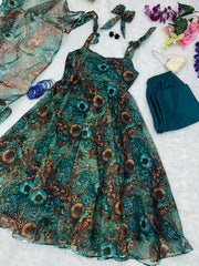 Pure Organza Silk Digital Print Anarkali Suit with Lace Border – Festival & Party Wear