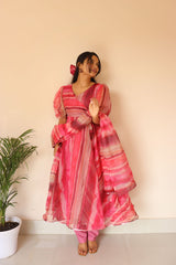 Organza Silk Anarkali Suit with Digital Print & Lace Border