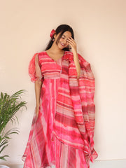 Organza Silk Anarkali Suit with Digital Print & Lace Border